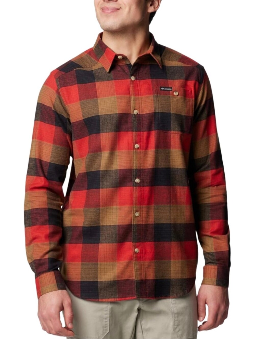 Columbia Cornell Woods Men's Red Plaid Button-Up Light Flannel Shirt Size XL